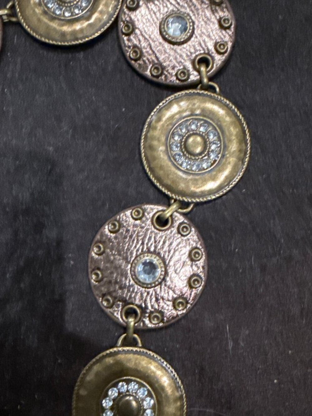 Navajo Style  Concho Brass Rhinestones Belt Adjustable 46 in. - Picture 3 of 9